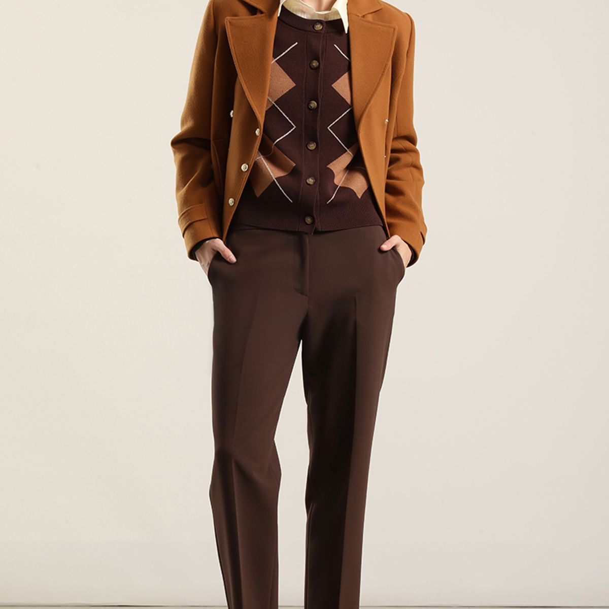 LIOLA - Cardigan Punto, Rombo Lurex, Cafe Liola