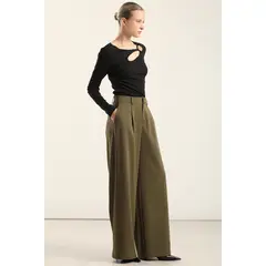 LIOLA - Pantalon Ancho Con Pinza, Militar