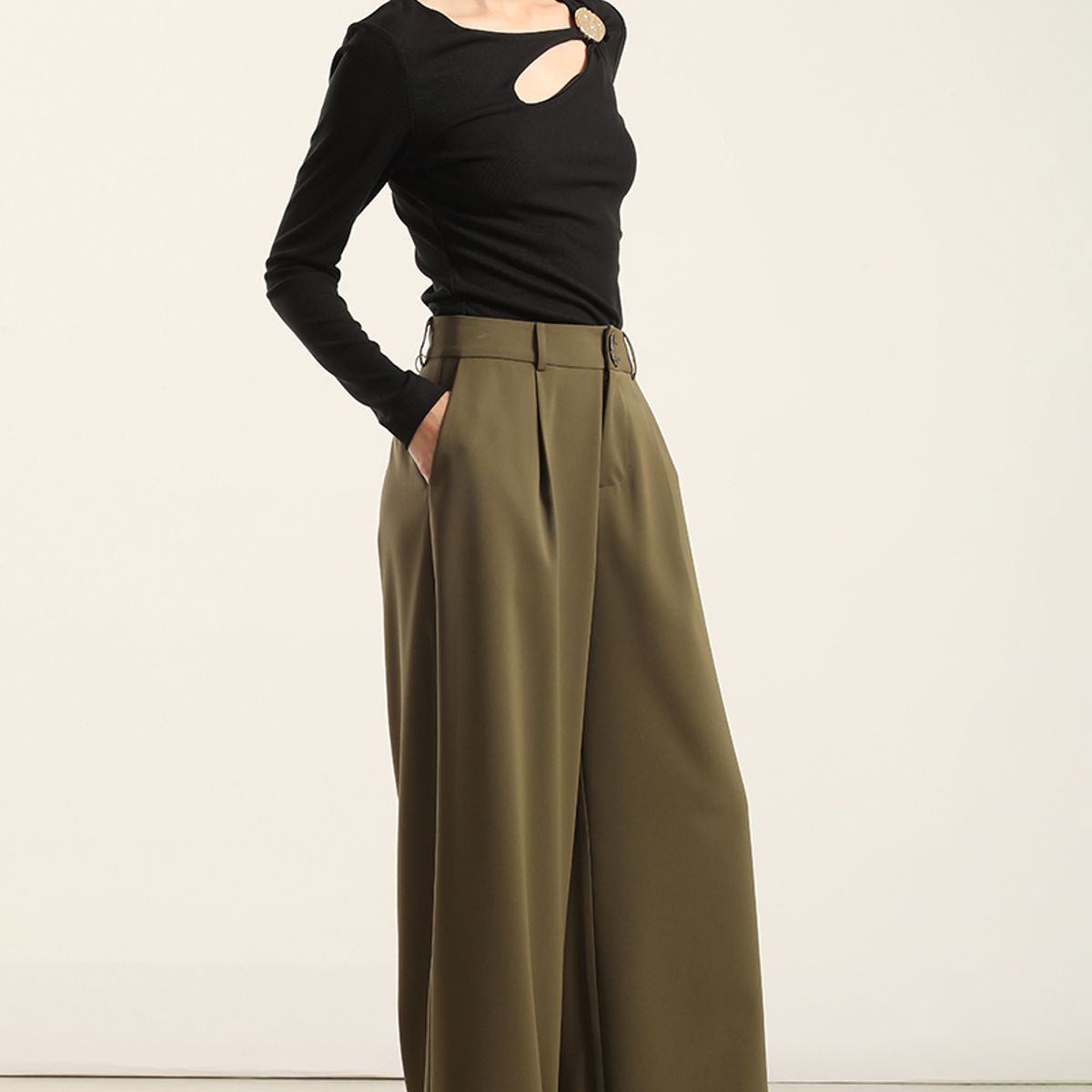 LIOLA - Pantalon Ancho Con Pinza, Militar Liola