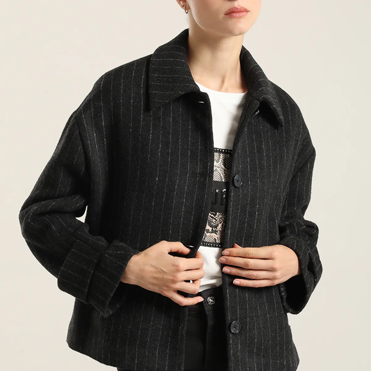 LIOLA - Chaqueta Con Lana, Listado Gris Liola