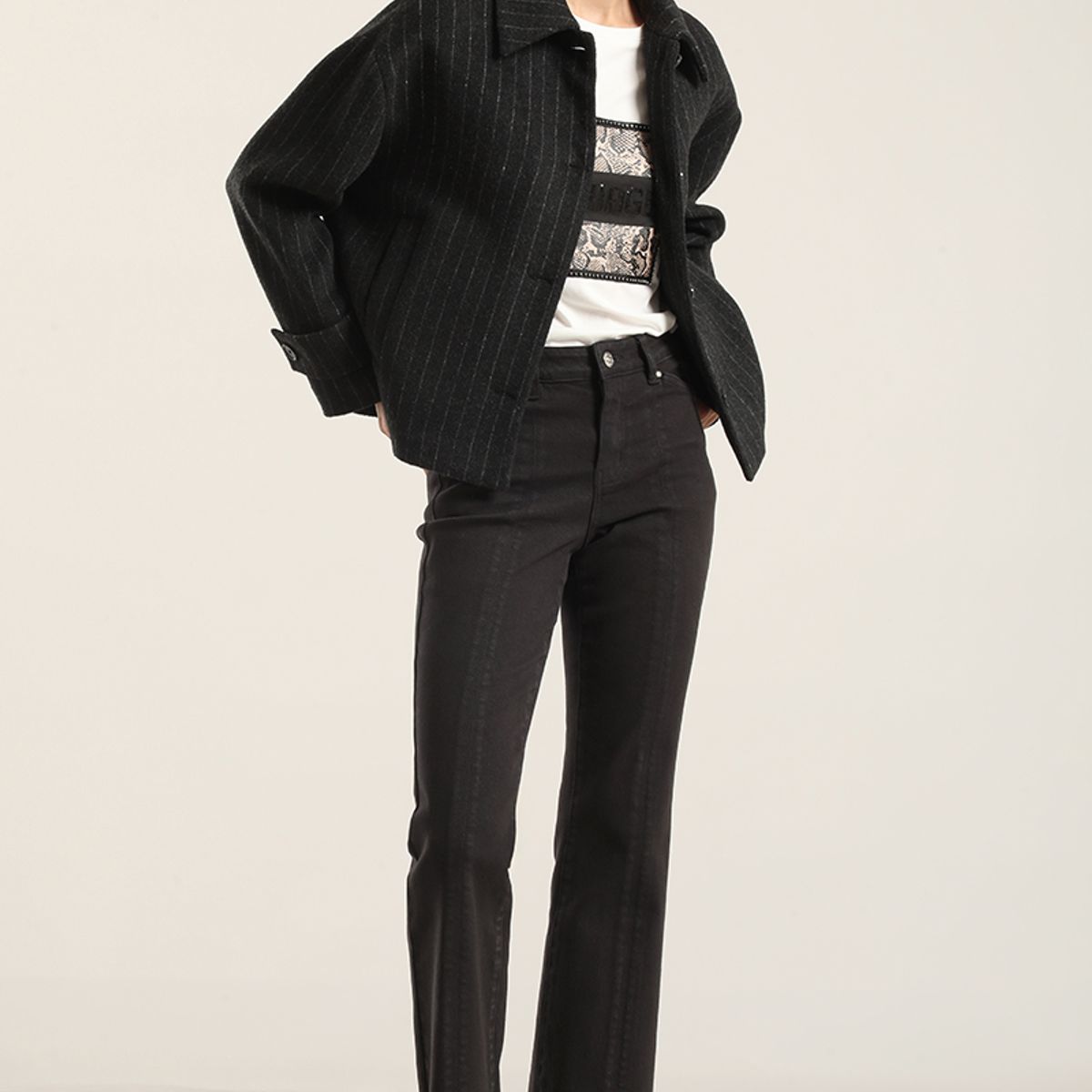 LIOLA - Chaqueta Con Lana, Listado Gris Liola