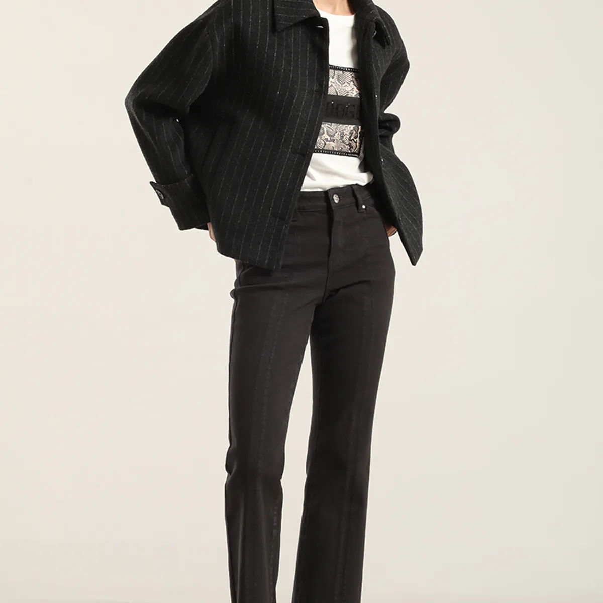 LIOLA - Chaqueta Con Lana, Listado Gris Liola