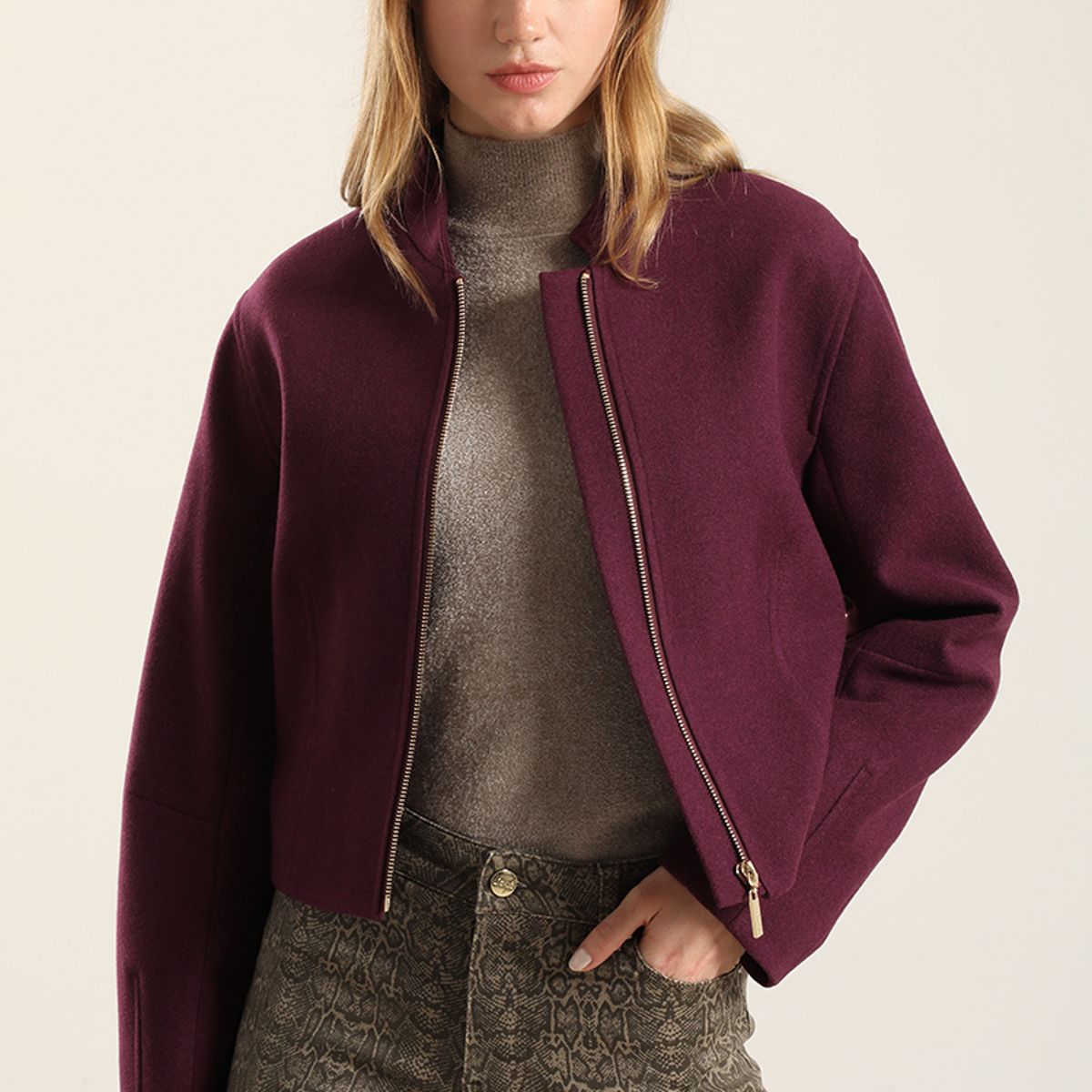 LIOLA - Chaqueta Bomber, Muflon Melange Ciruela Liola