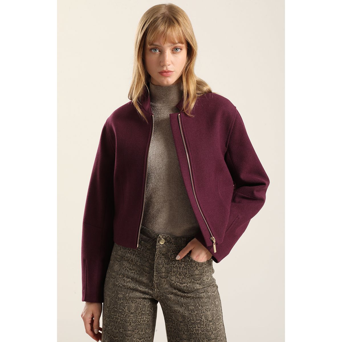 LIOLA - Chaqueta Bomber, Muflon Melange Ciruela Liola