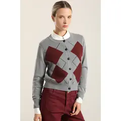 LIOLA - Cardigan Punto, Rombo Lurex, Gris