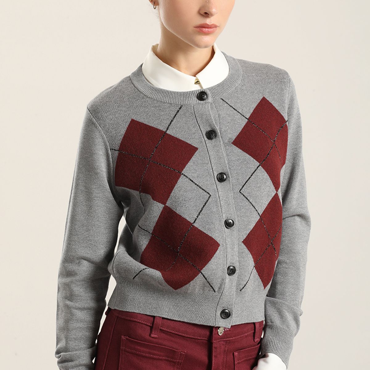 LIOLA - Cardigan Punto, Rombo Lurex, Gris Liola