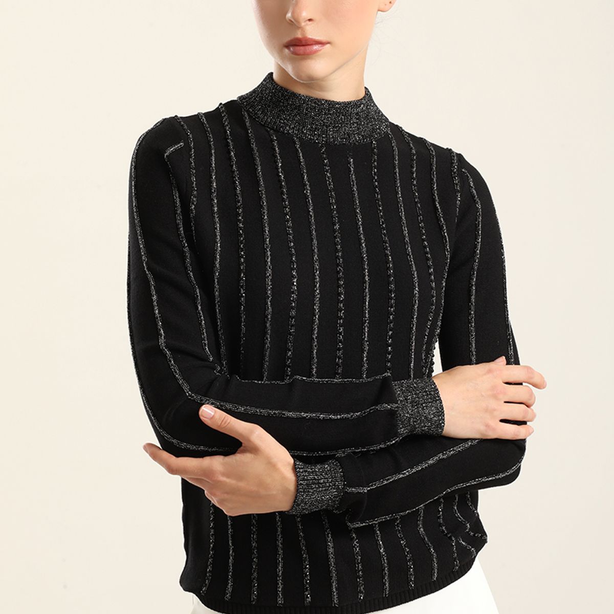 LIOLA - Jersey Punto, Hilo Metalizado, Negro Liola