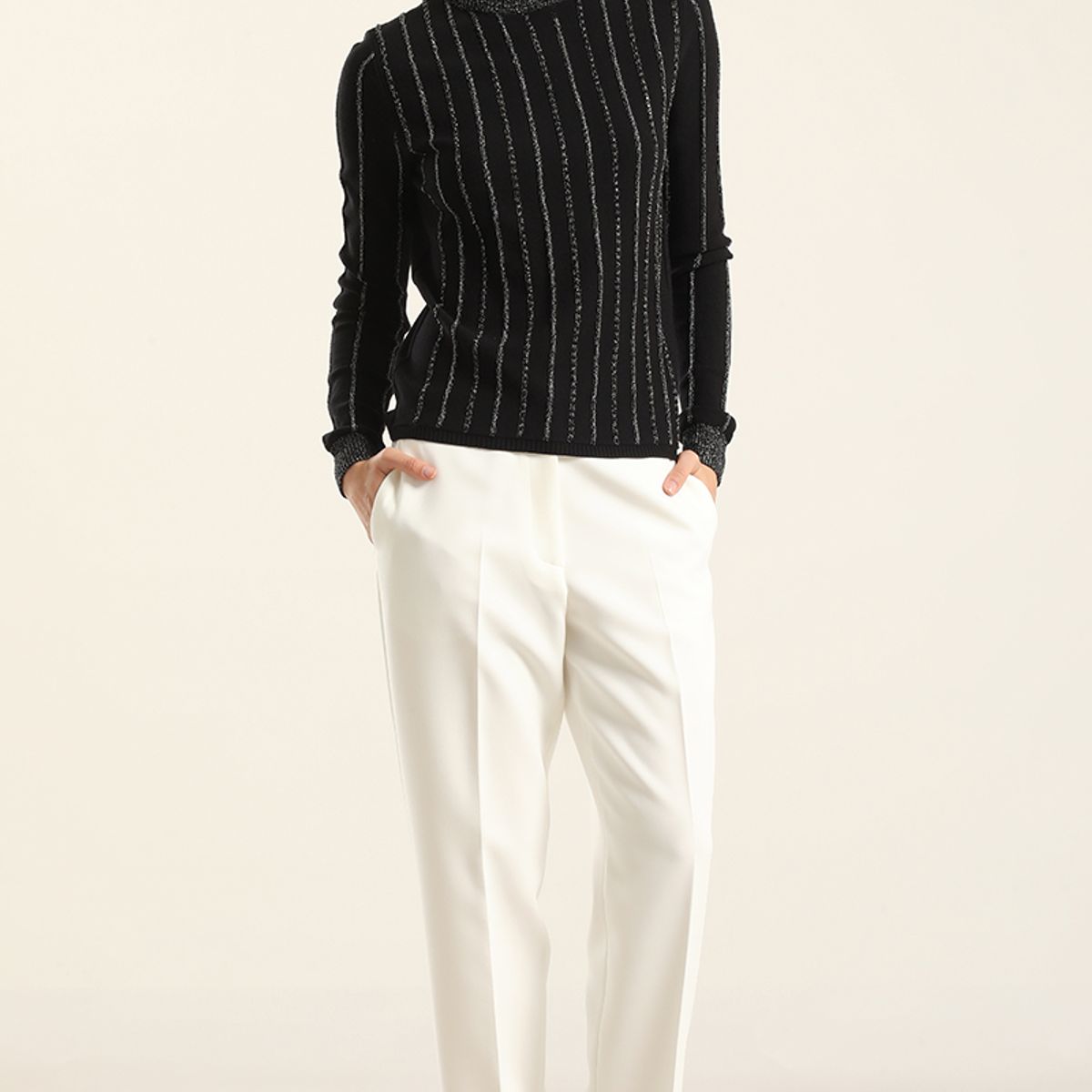 LIOLA - Jersey Punto, Hilo Metalizado, Negro Liola