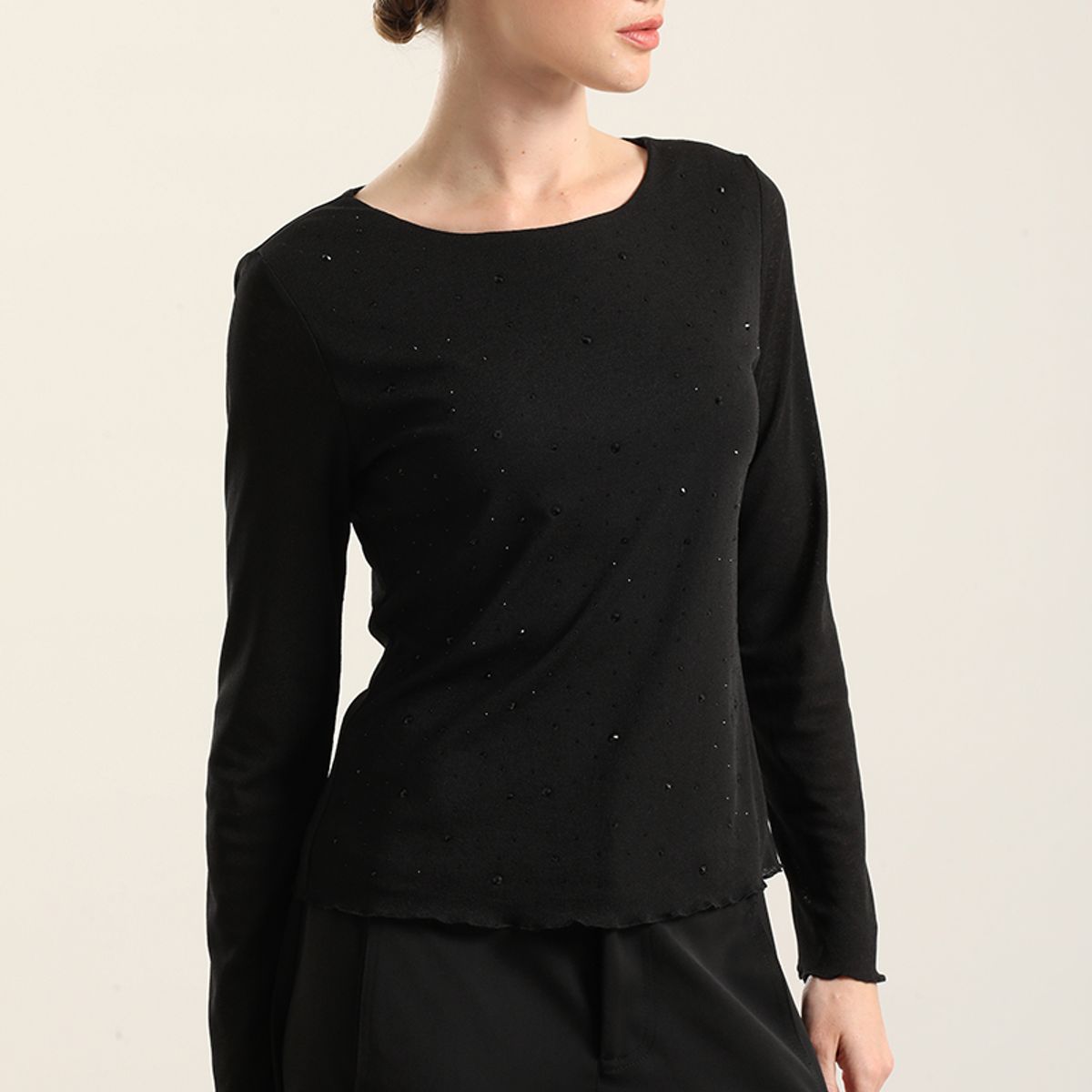 LIOLA - Top Aplicacion Strass, Negro Liola