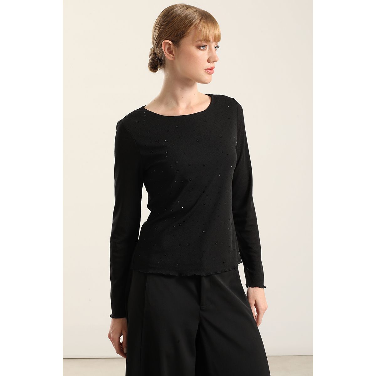 LIOLA - Top Aplicacion Strass, Negro Liola