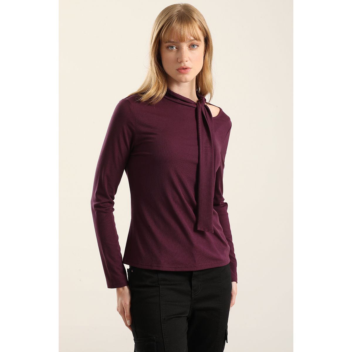 LIOLA - Top Cuello Fantasia Lazada, Ciruela Liola