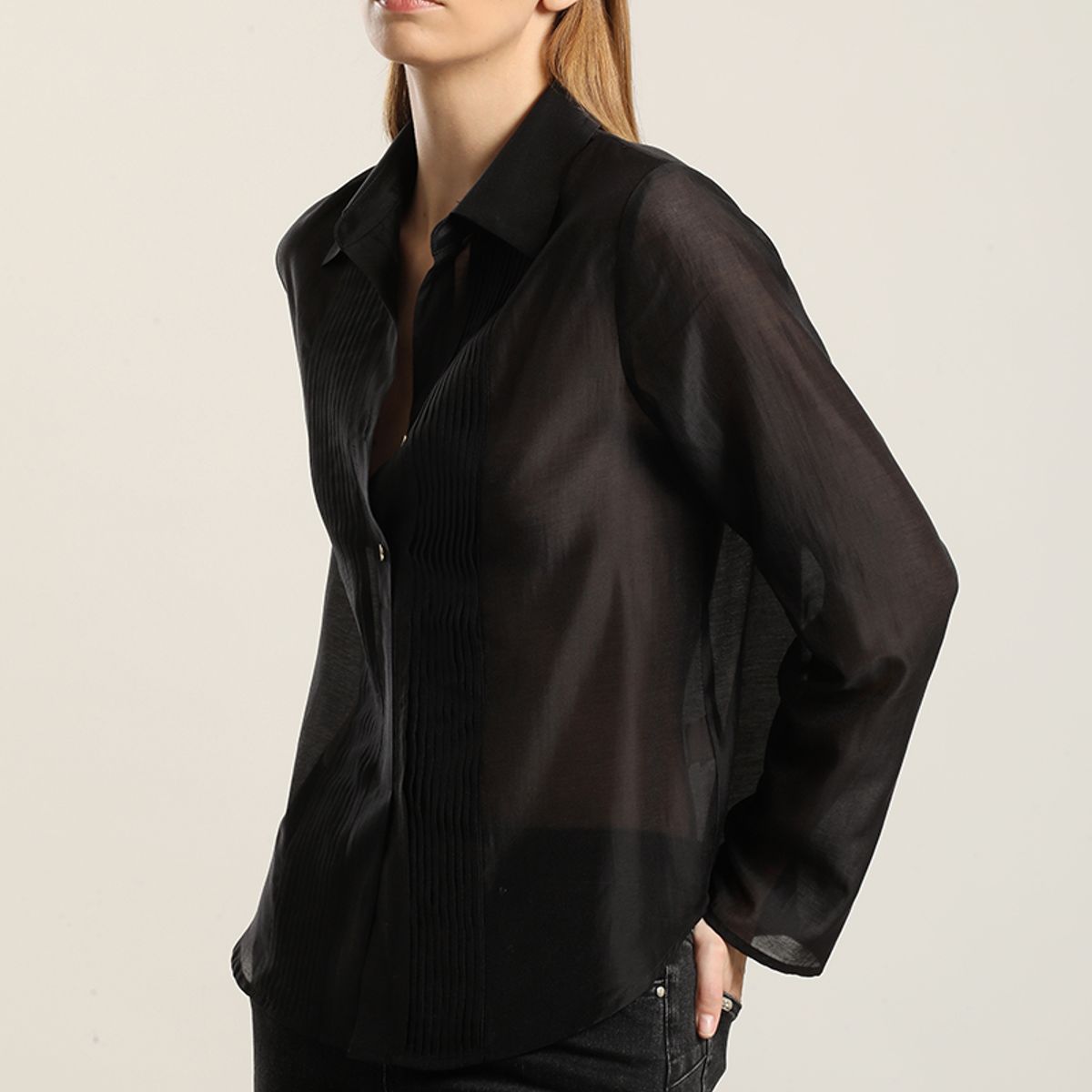 LIOLA - Blusa Alforza Con Lyocell, Negro Liola