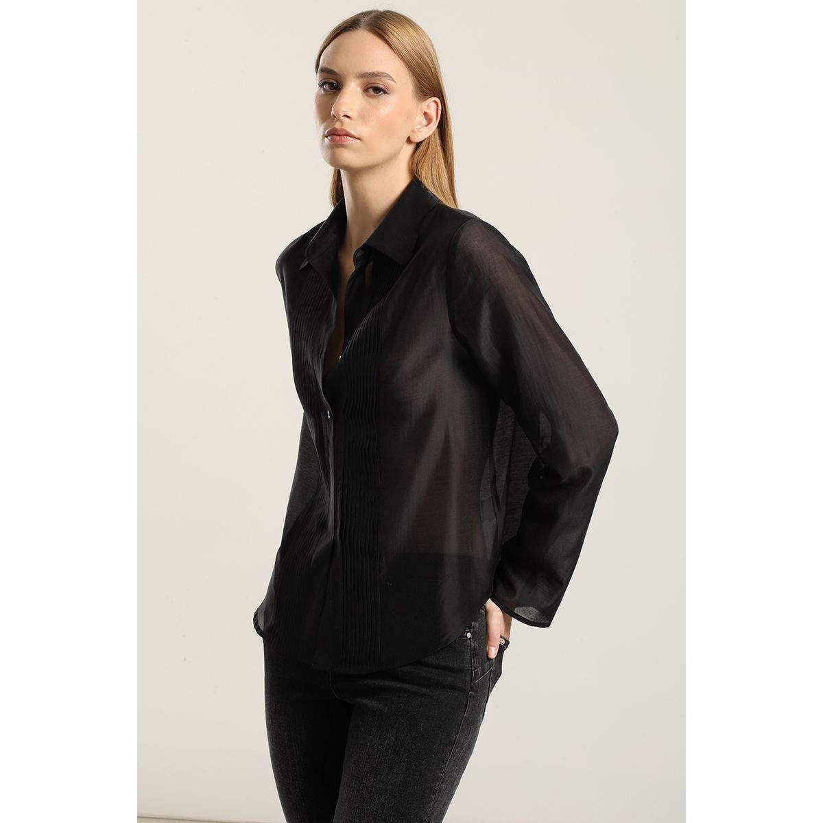 LIOLA - Blusa Alforza Con Lyocell, Negro Liola