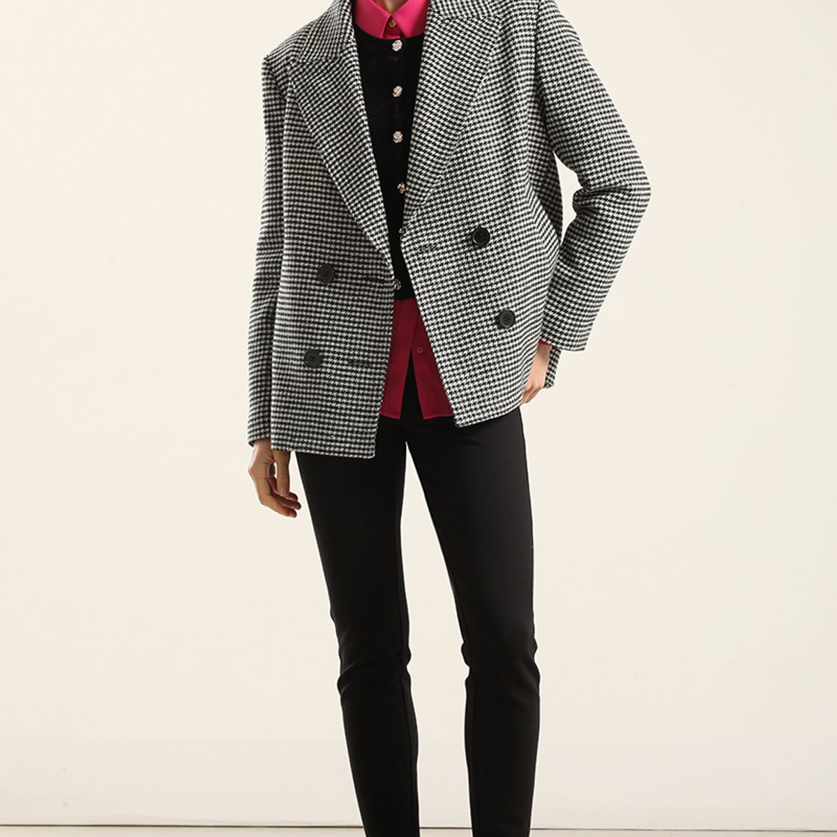 LIOLA - Chaqueta  Pied De Poule, Negro Liola