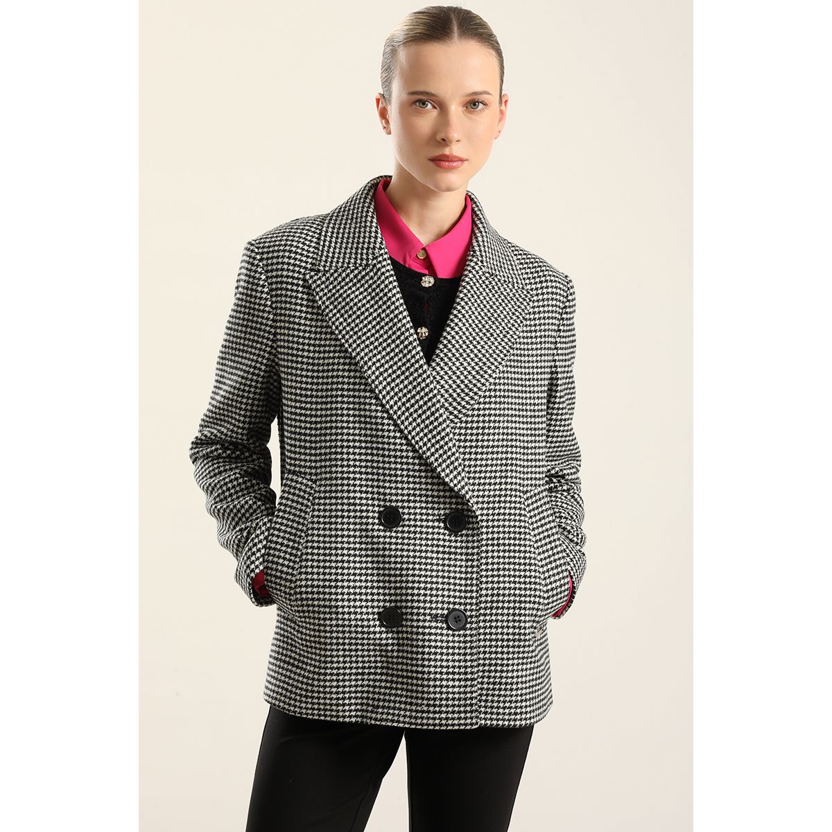 LIOLA - Chaqueta  Pied De Poule, Negro Liola