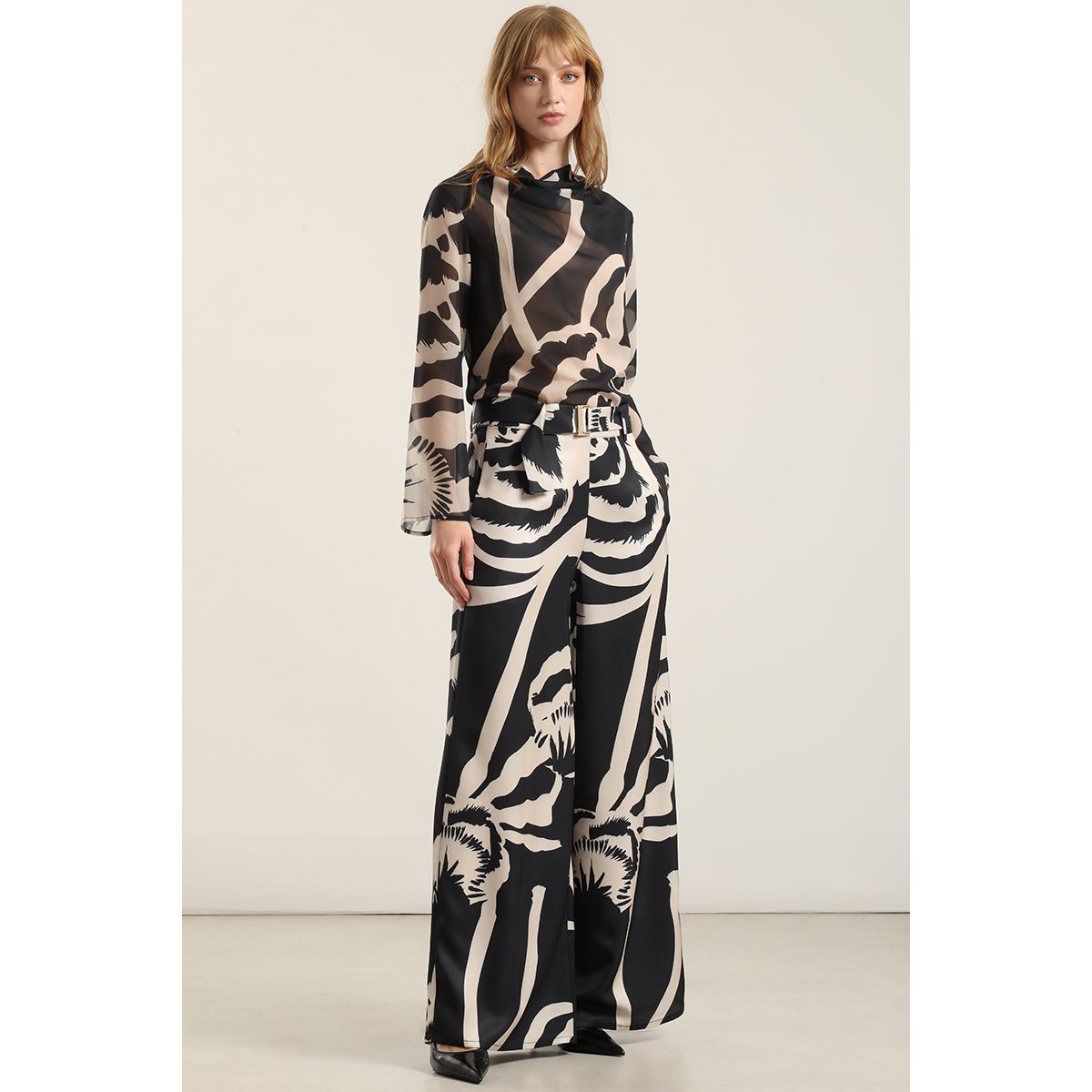 LIOLA - Pantalon Ancho Estampado, Negro Liola