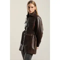 LIOLA - Chaqueton Efecto Cuero Desgastado, Chocolate