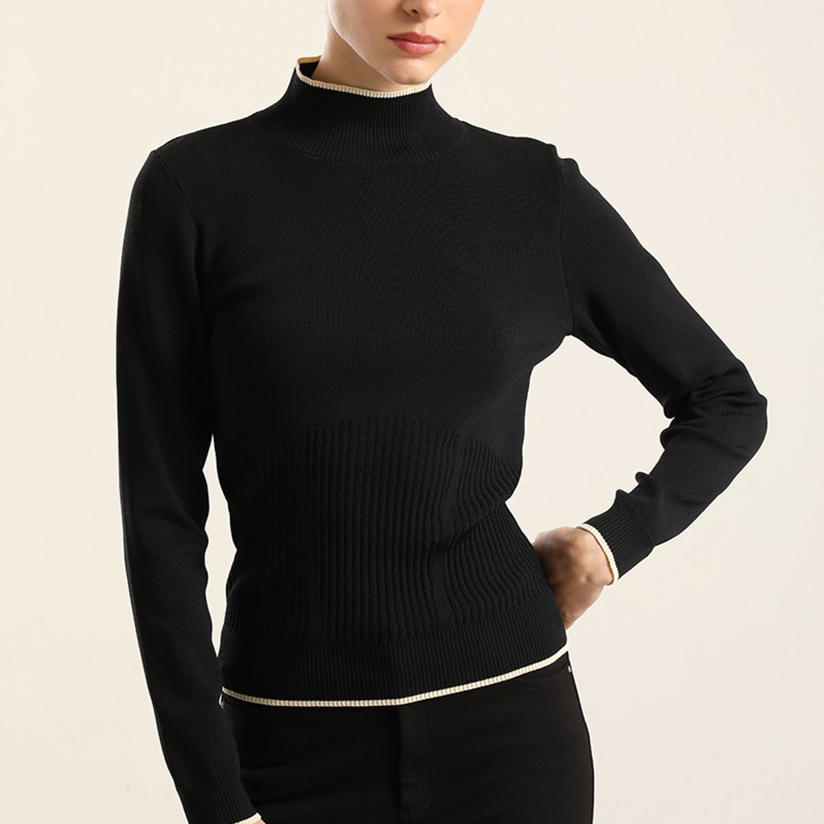 LIOLA - Jersey Punto Basico, Contratono, Negro Liola