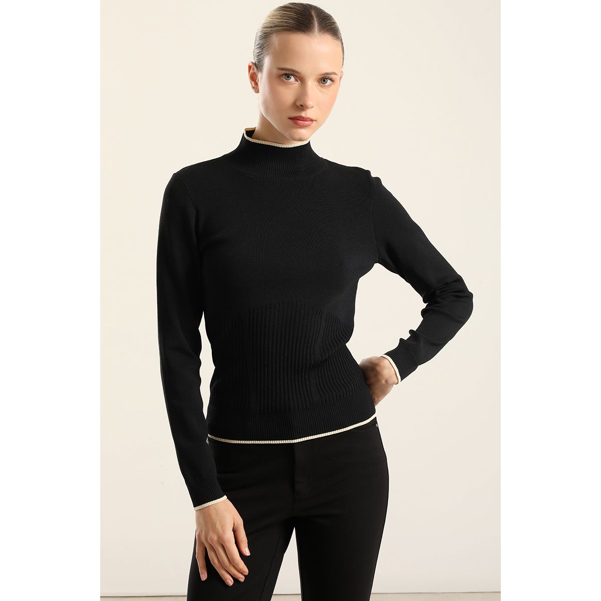 LIOLA - Jersey Punto Basico, Contratono, Negro Liola