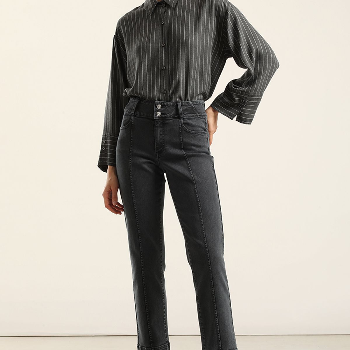 LIOLA - Jeans Slim, Tiro Medio, Azul Liola