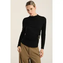 LIOLA - Top Herraje Metal, Con Drapeado, Negro