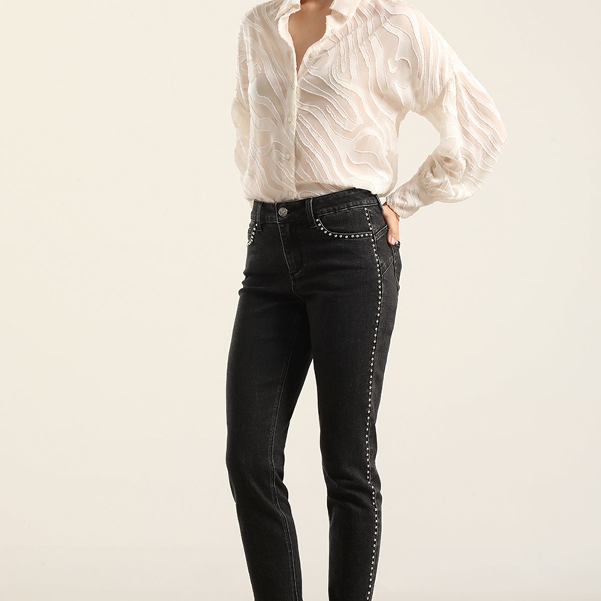 LIOLA - Blusa Fantasia Cebra Semitransparente, Beige Liola