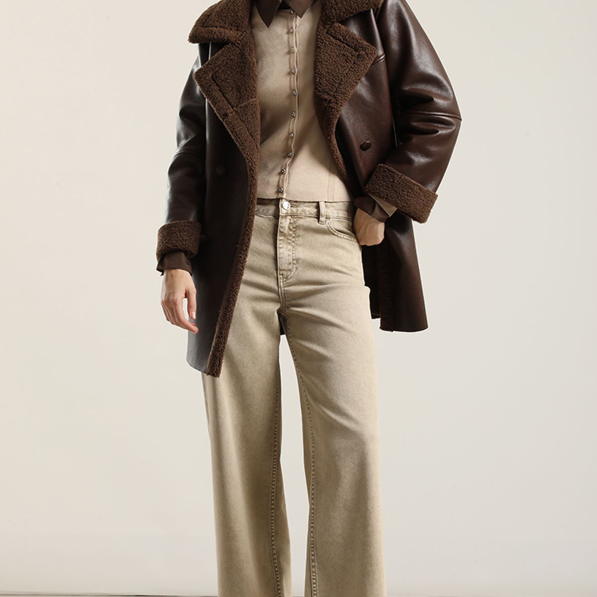 LIOLA - Chaqueton Efecto Cuero Piel,Chocolate Liola
