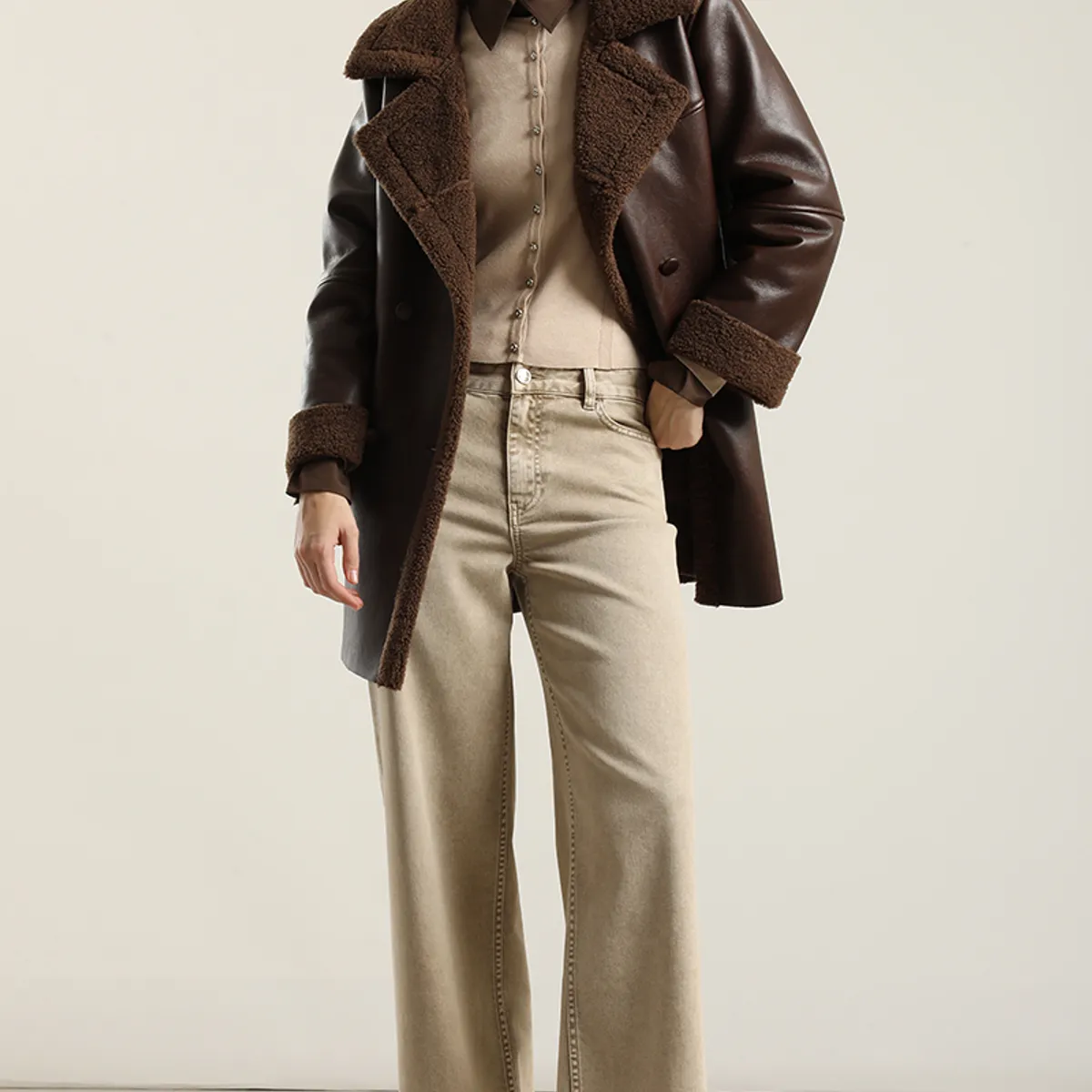 LIOLA - Chaqueton Efecto Cuero Piel,Chocolate Liola