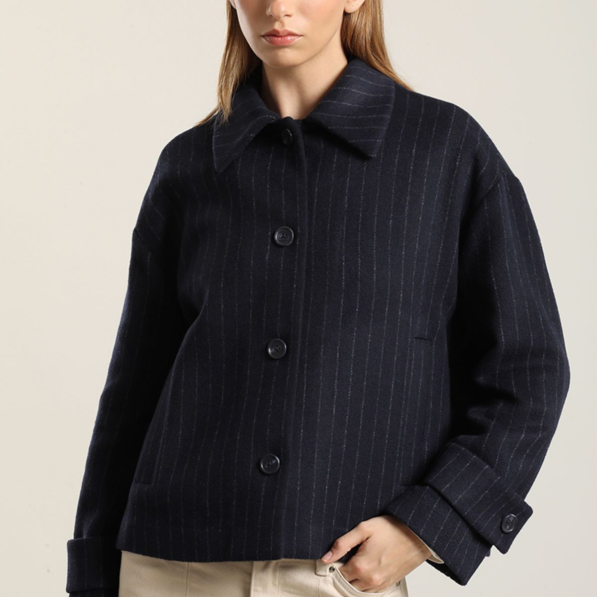 LIOLA - Chaqueta Con Lana, Listado Azul Liola