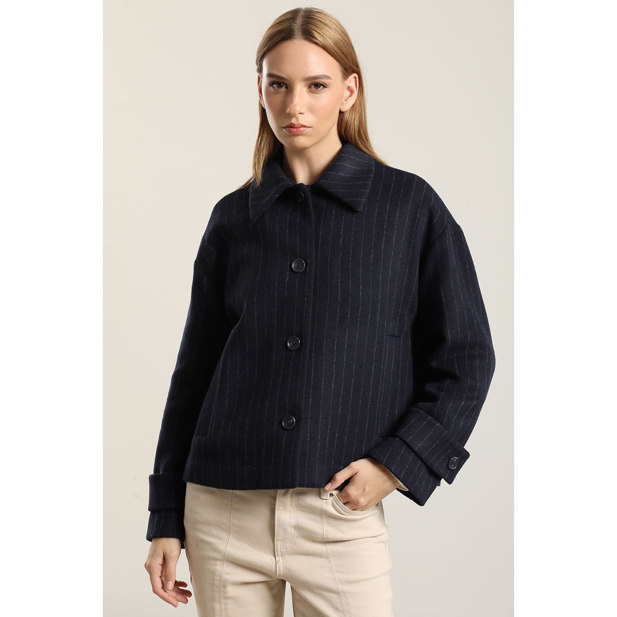 LIOLA - Chaqueta Con Lana, Listado Azul Liola