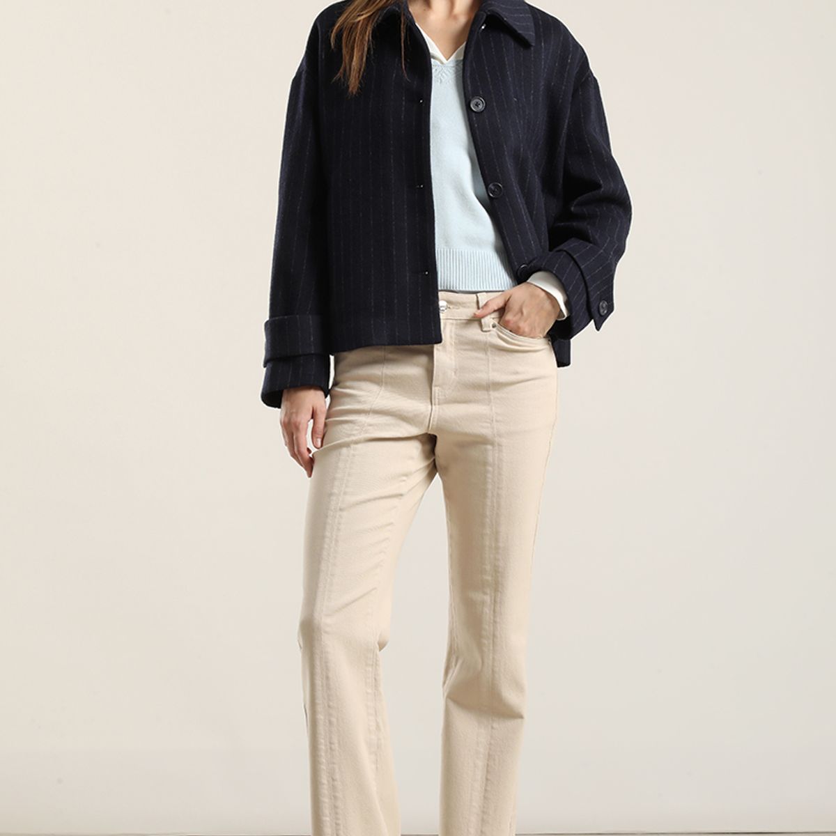 LIOLA - Chaqueta Con Lana, Listado Azul Liola
