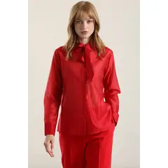 LIOLA - Blusa Semitrasparente Con Lazo, Rojo