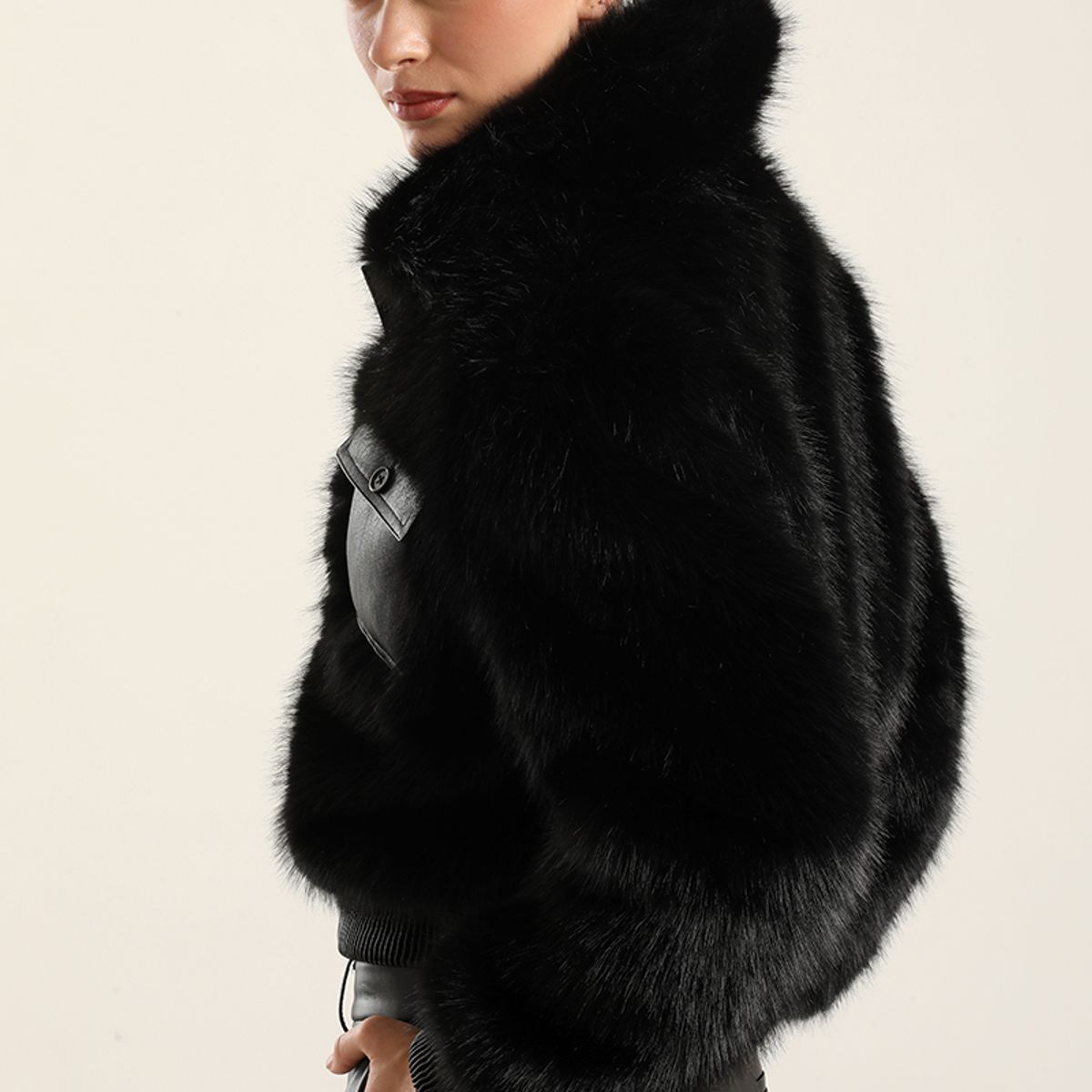 LIOLA - Chaqueton Efecto Cuero Piel,Negro Liola