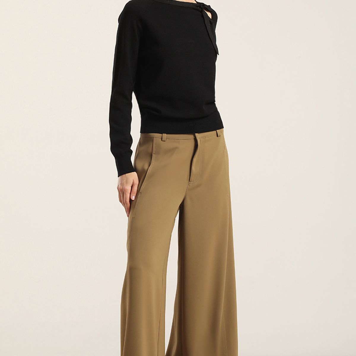 LIOLA - Pantalon Ancho, Tiro Alto, Camel Liola