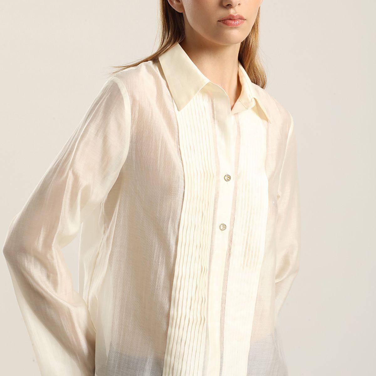 LIOLA - Blusa Alforza Con Lyocell, Crudo Liola