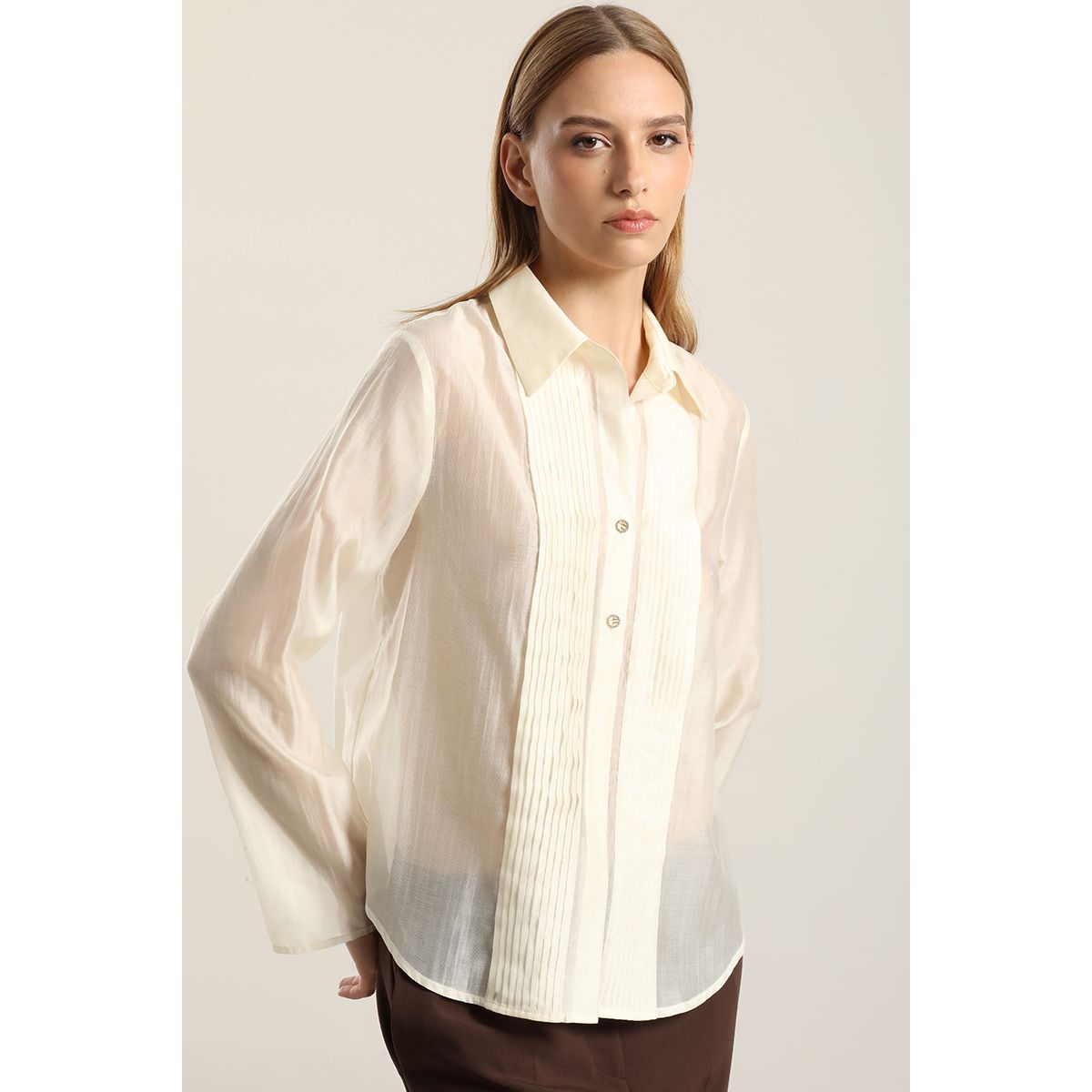 LIOLA - Blusa Alforza Con Lyocell, Crudo Liola