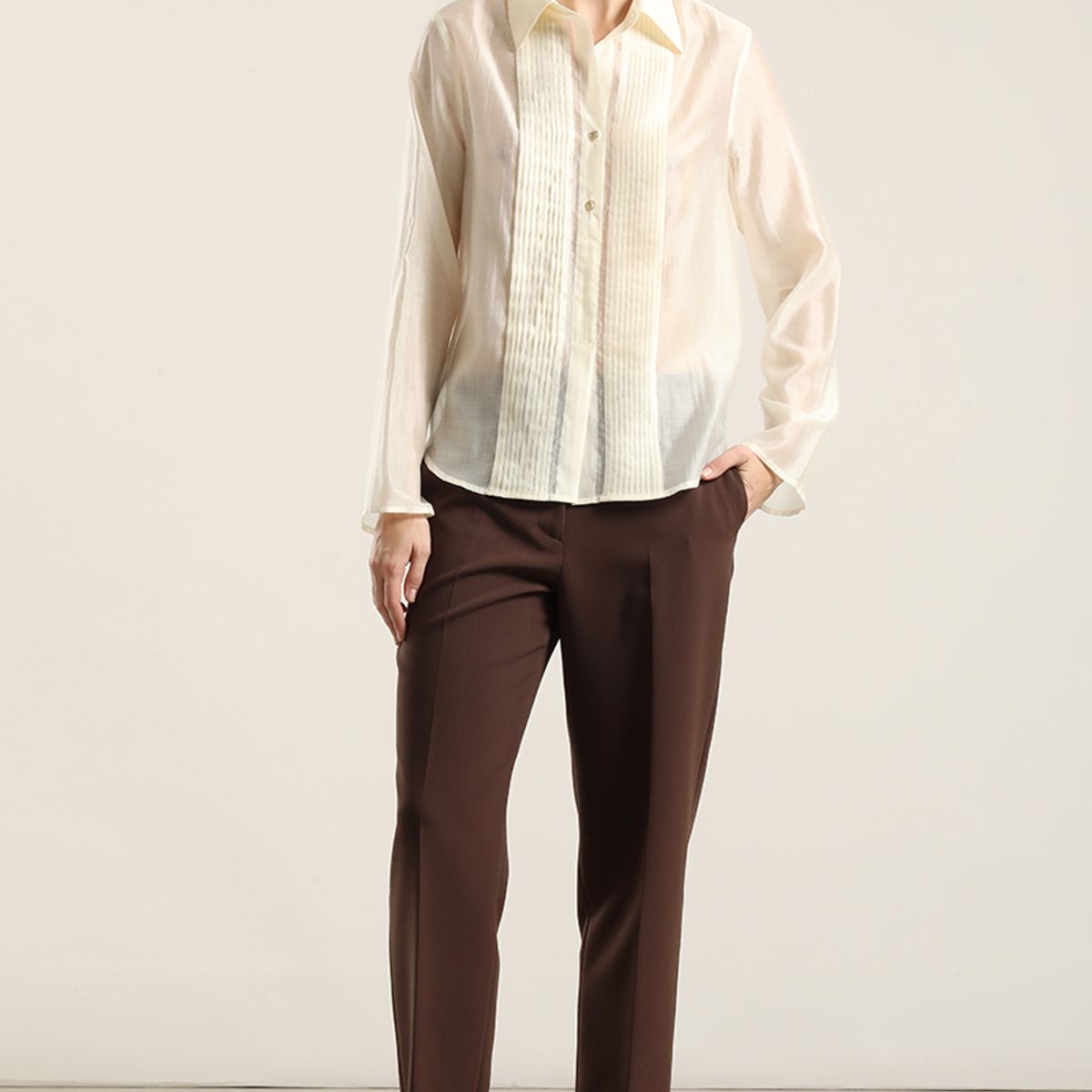 LIOLA - Blusa Alforza Con Lyocell, Crudo Liola