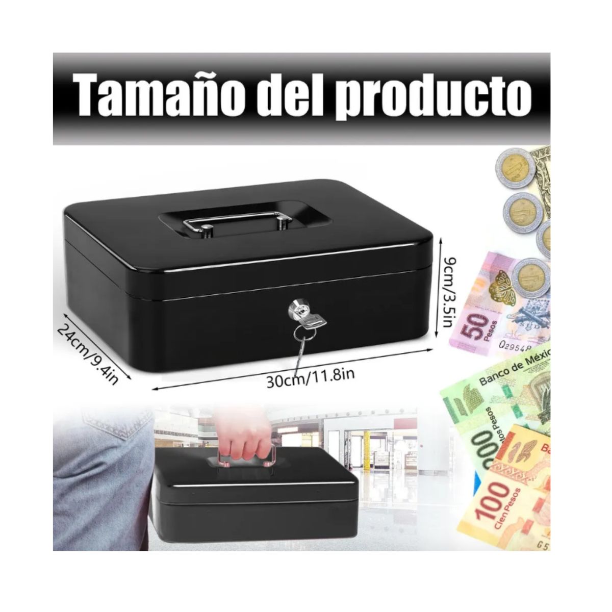 GENERICO - Caja De Seguridad Portátil Para Dinero Con Llave Y Gaveta Organizadora