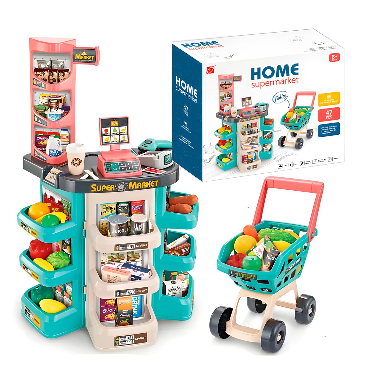 GENERICO - Set 48 Pcs Supermercado Carrito Alimentos Juguete Niños Verde
