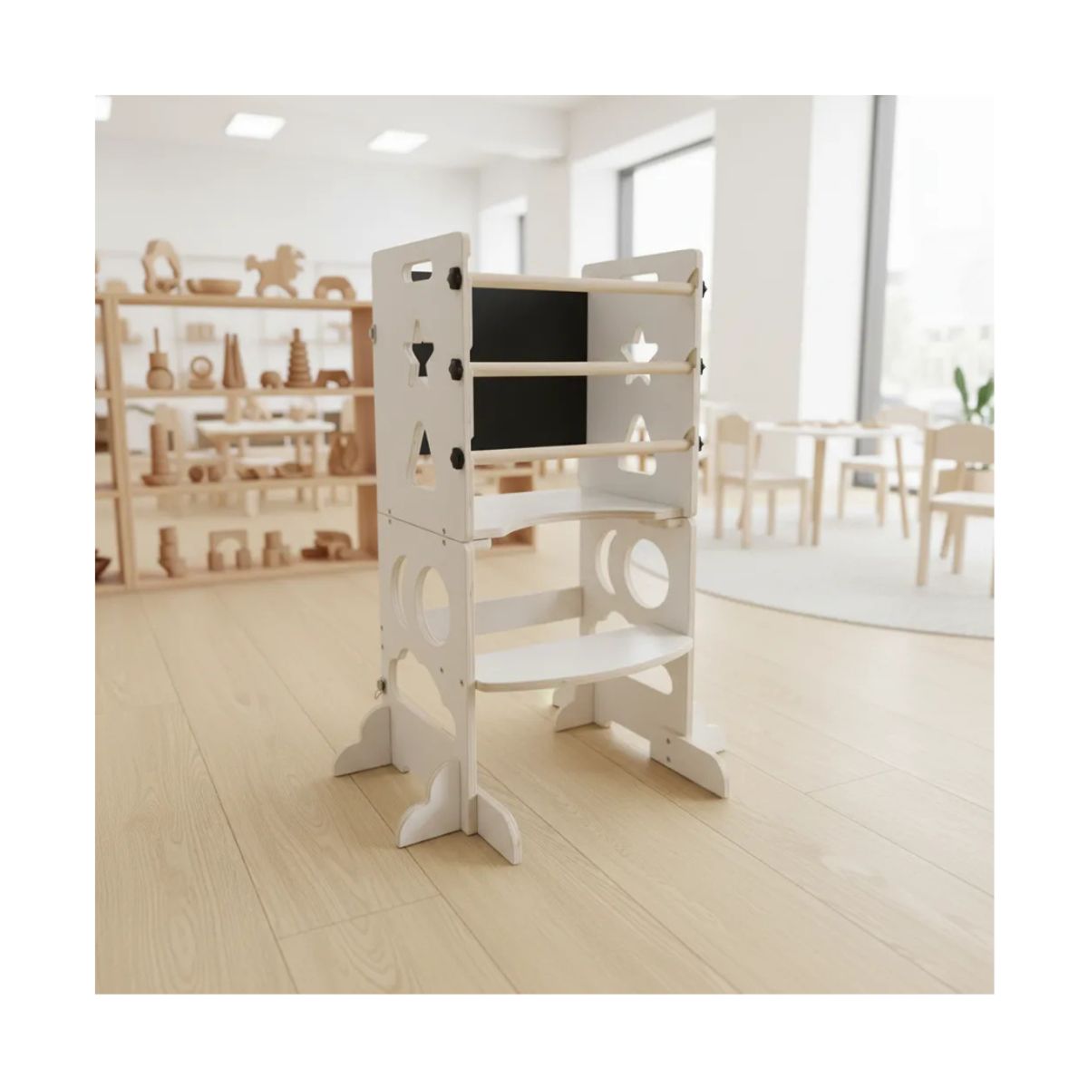 TIOZONEY - Torre De Aprendizaje Montessori 3 En 1 Madera Blanca