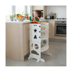 GENERICO - Torre De Aprendizaje Montessori 3 En 1 Madera Blanca