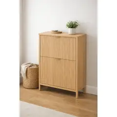 SPACE HOME - Mueble Zapatero Compacto 60x25x92 cm Madera Clara Diseño Wave