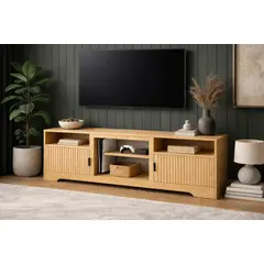 SPACE HOME - Rack TV Grande 140x30x52 cm Madera Clara Compartimentos Abiertos