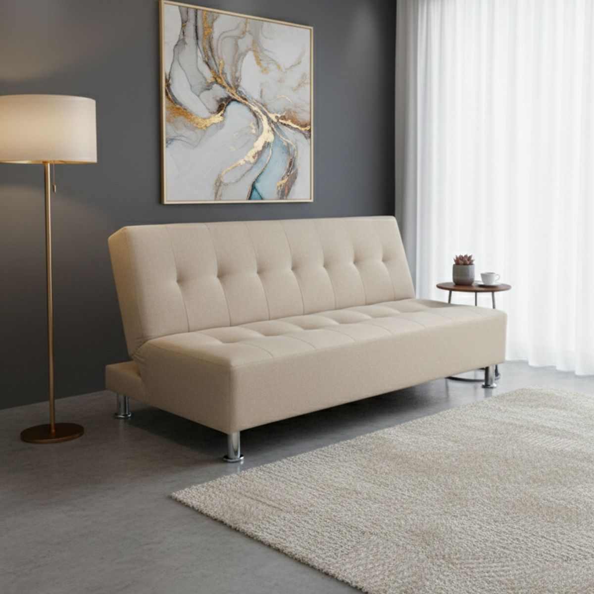 MUEBLES NEW - SOFA CAMA NEW BEIGE FELPA