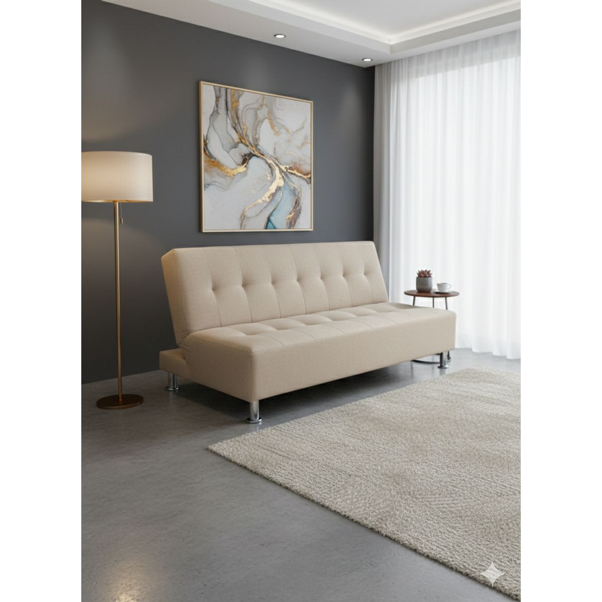 MUEBLES NEW - SOFA CAMA NEW BEIGE FELPA