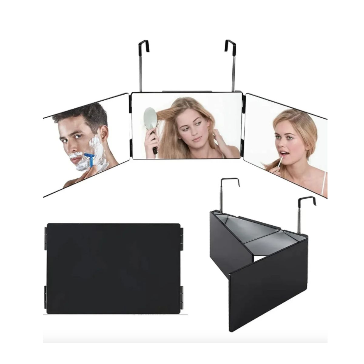 GENERICO - Espejo De 3 Vías Corte Pelo Triple De 360° Ganchos Y Luz Led
