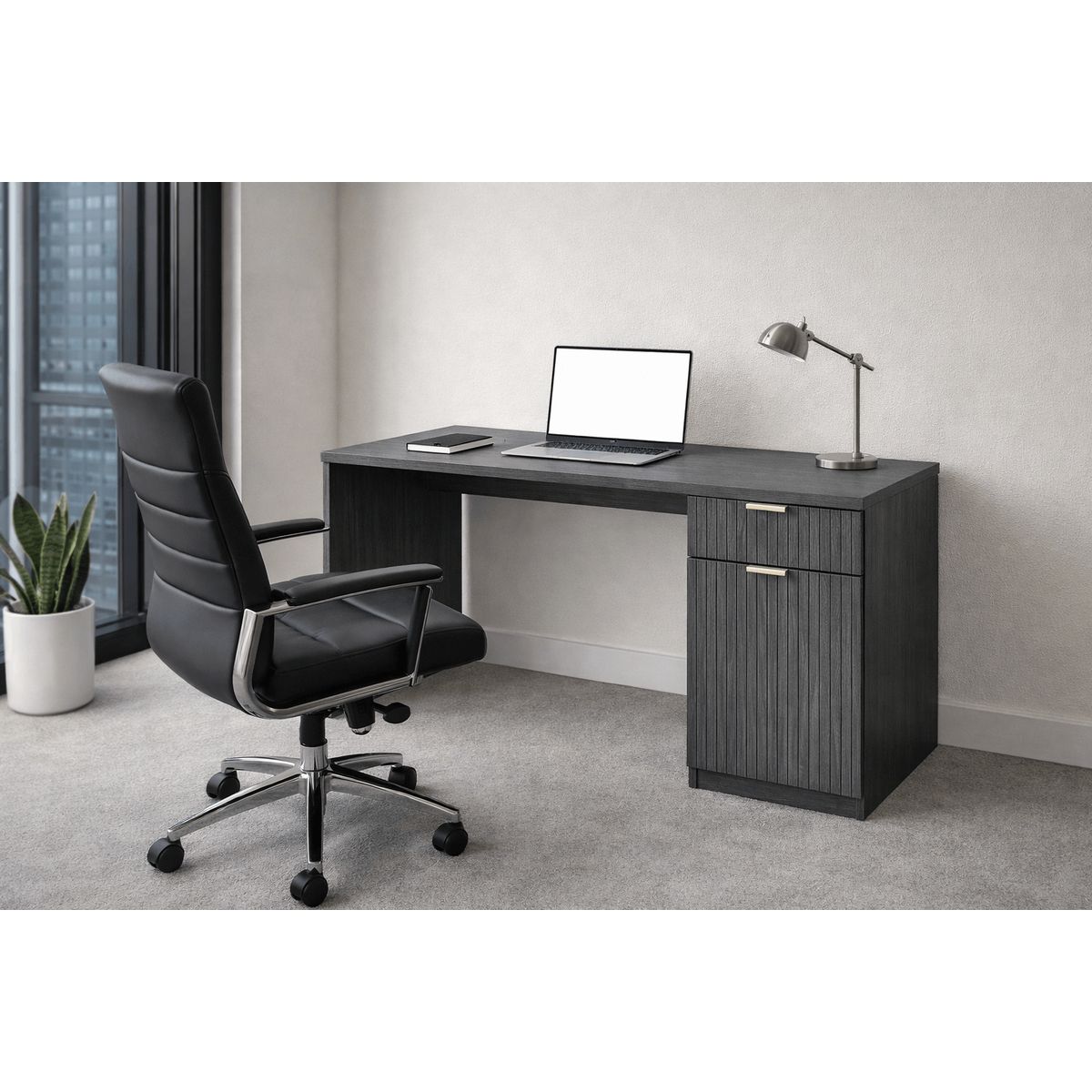 SPACE HOME - Escritorio Moderno 120x55x75 cm Color Gris Con Almacenamiento