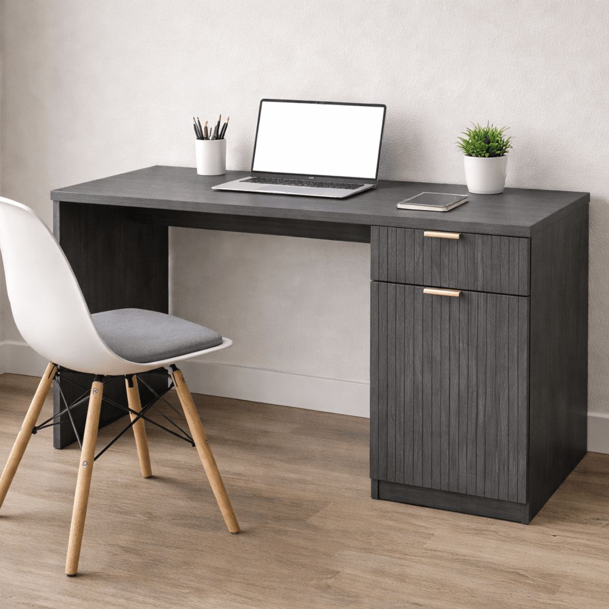 SPACE HOME - Escritorio Moderno 120x55x75 cm Color Gris Con Almacenamiento