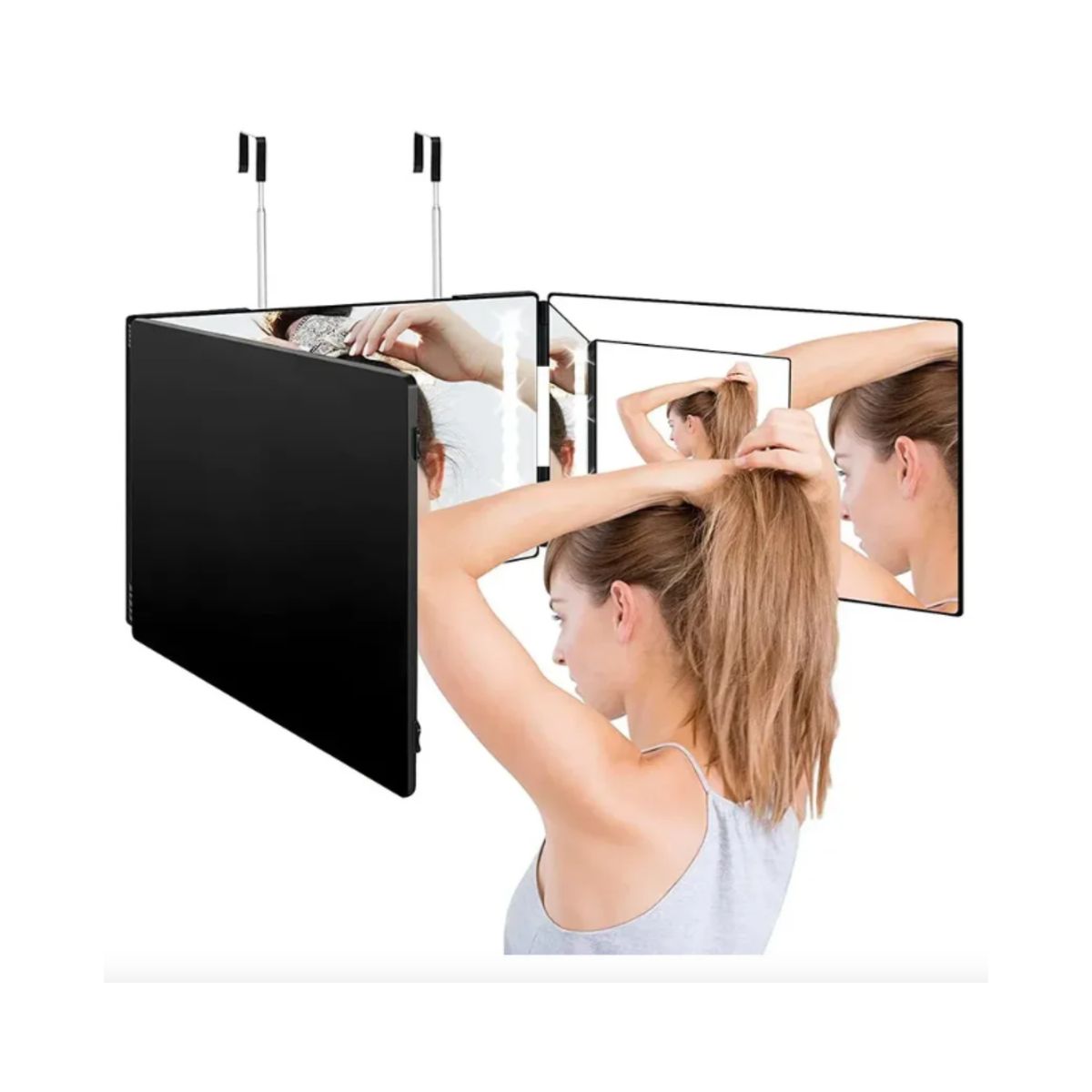 GENERICO - Espejo De 3 Vías Corte Pelo Triple De 360° Ganchos Y Luz Led