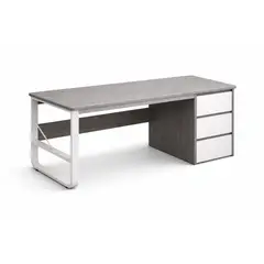 SPACE HOME - Escritorio 120 cm Blanco/Gris Con Cajonera y Estructura Metálica